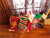 wrought iron Christmas stocking rack & stockings