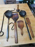 primitives...wooden utensils, iron hooks