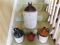 4 stoneware jugs (4 gal has 2 chips)