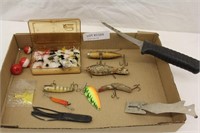 FLAT BOX OF FISHING LURES & SUPPLIES