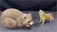 Raccoon & Wolf figurines
