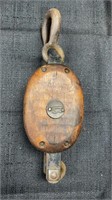 Antique Wood Pulley w/ cast hook