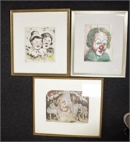 Three various framed images of pantomime subjects