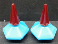 2 Blue Glass Perfumes Plastic Lids