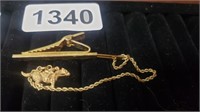 BRUSHED GOLD TIE CLIP WITH 14K GOLD HORSE CHARM