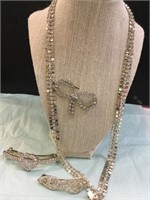 Modern Rhinestone Barrettes Necklace & Bow