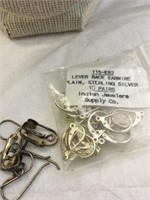 Sterling Lever Backs 10 Pair & Misc