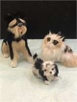 4" Fur Covered Dogs & 2” Cat Hand Crafted