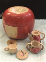 Made in Occupied Japan Tea Set In Apple Wood
