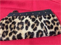 Fuzzy Leopard & Faux Leather Clutch