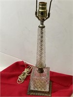 Vintage Glass & Gold Metal Lamp 25"
