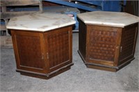 TWO END TABLES WITH MARBLE TOPS