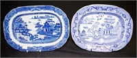 Two small pearlware willow pattern ovals