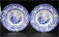 Pair of Minton blue & white transfer printed soup