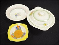 Three Clarice Cliff ceramic tableware pieces