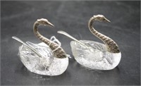 Pair Swan form crystal open salts