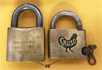 Two brass padlocks: HIBBARD & CRUSO