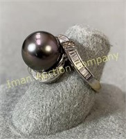 18kt Gold Diamond/Pearl Ring sz 9