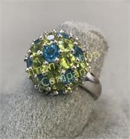 18kt Gold Peridot/Blue Ring sz 9