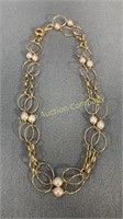 18kt Gold Loop Necklace w/ Pearl Accents 40"