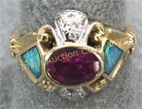 14kt Gold Ring With Colored Stones sz 8