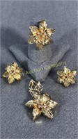 18kt Floral Gold Pendant, Ring and Earrings