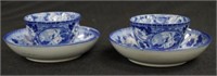 Pair antique pearlware blue & white tea bowls