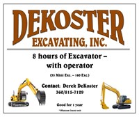 8 Hours of  Excavator Work Including Operator