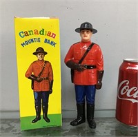 Vtg. Canadian Mountie coin bank w/box (plastic)