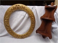 Gold Colored Oval Frame & Corner Shelf