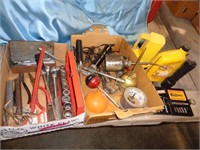 Assorted Tools, flashlights, oil can, misc