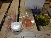Assorted Drinkware, Green Grape Bowl, Pink Plates