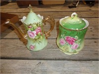 Lefton Green Teapot & Jar with Lid
