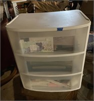 three drawer plastic storage bin plus contents