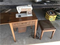 Singer Cabinet Sewing Machine & Stool (Faded Top)