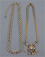 (2) Rhinestone & Faux Pearl Necklaces