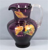 Fenton Amethyst Glass Decorated Pitcher