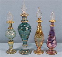 (4) Gold Decorated Glass Perfume Bottles