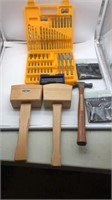2-wood hammers, regular hammer, Drill Bit Set,