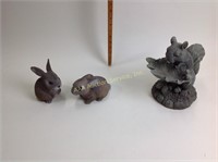 Squirrel and two bunnies, resin