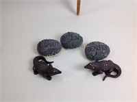 Crocodile figurines and stones for the garden