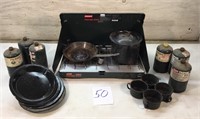 Coleman stove w cookware
