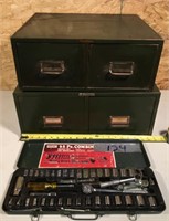 62 Piece socket Set and 2 Steel Small Cabinets