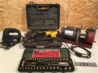 Dewalt Drill/ Scroll Saw/ Small Pump/ Socket Set