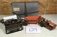 Vintage Toy Gravel Dump and Typewriter, locker