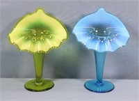 (2) Opalescent Glass Jack in the Pulpit Vases