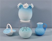 4pc. Victorian Blue Cased Glass
