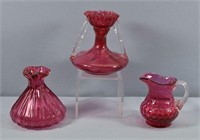 3pc. Victorian Cranberry Art Glass