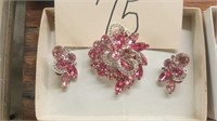 Eisenberg Brooch & Earrings Pink w/ Ribbons