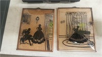 Pair Vintage Silhouette Pictures on Glass